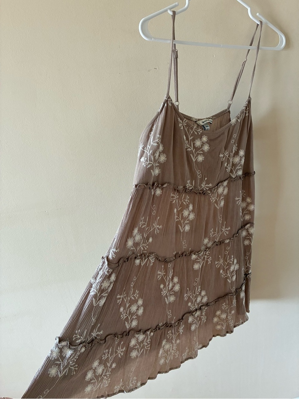 Speechless taupe tiered embroidered flowy sun dress